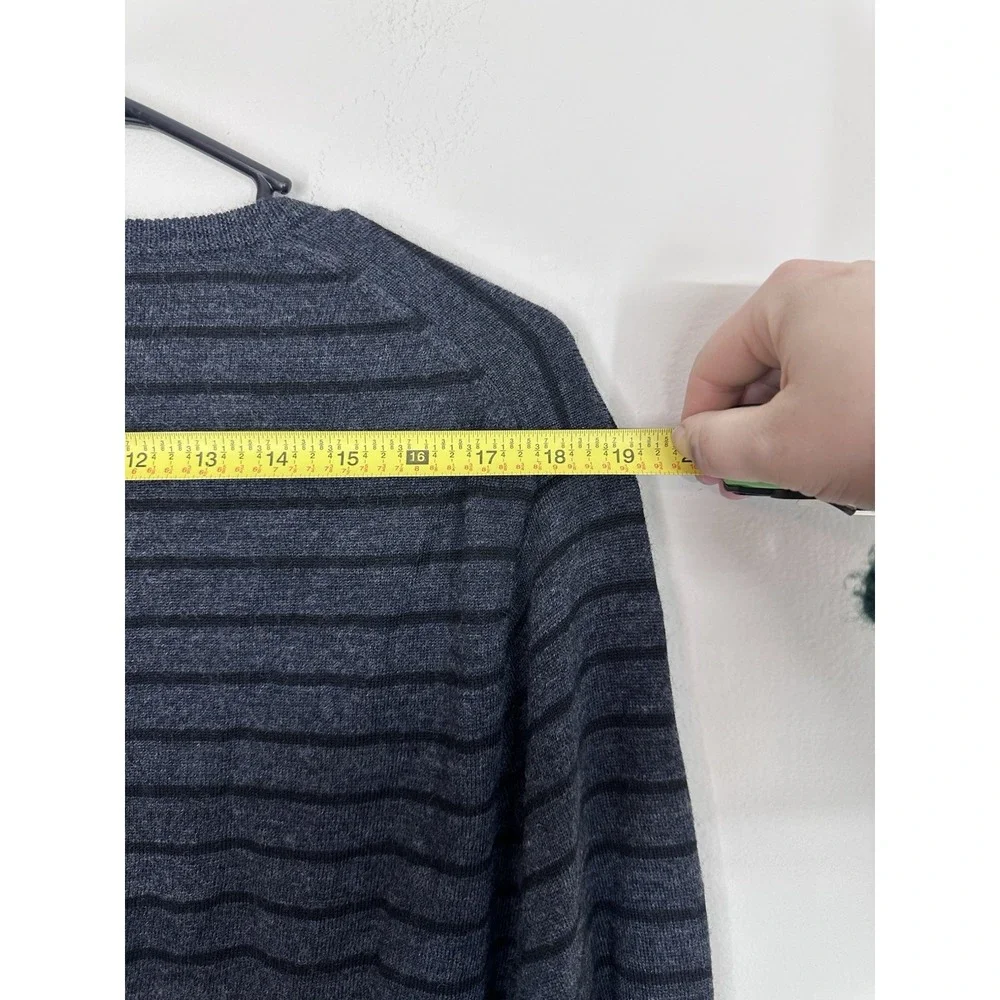 J.Crew 100% Merino Wool V-Neck Pullover Sweater‎ Gray Brown Striped Mens MEDIUM